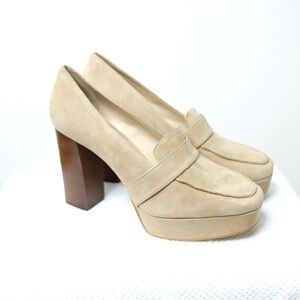 Elegant Tan Suede Women's Loafer Platform Heel (9.5)